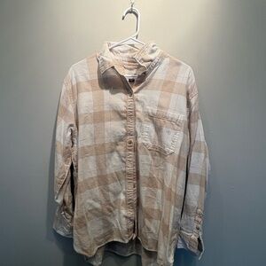 Plaid Beige and White Wonen’s Flannel Shirt
